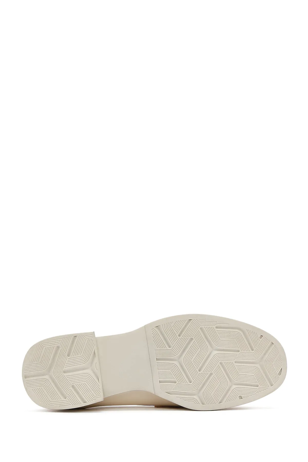Kadın Krem Deri Maskülen Loafer