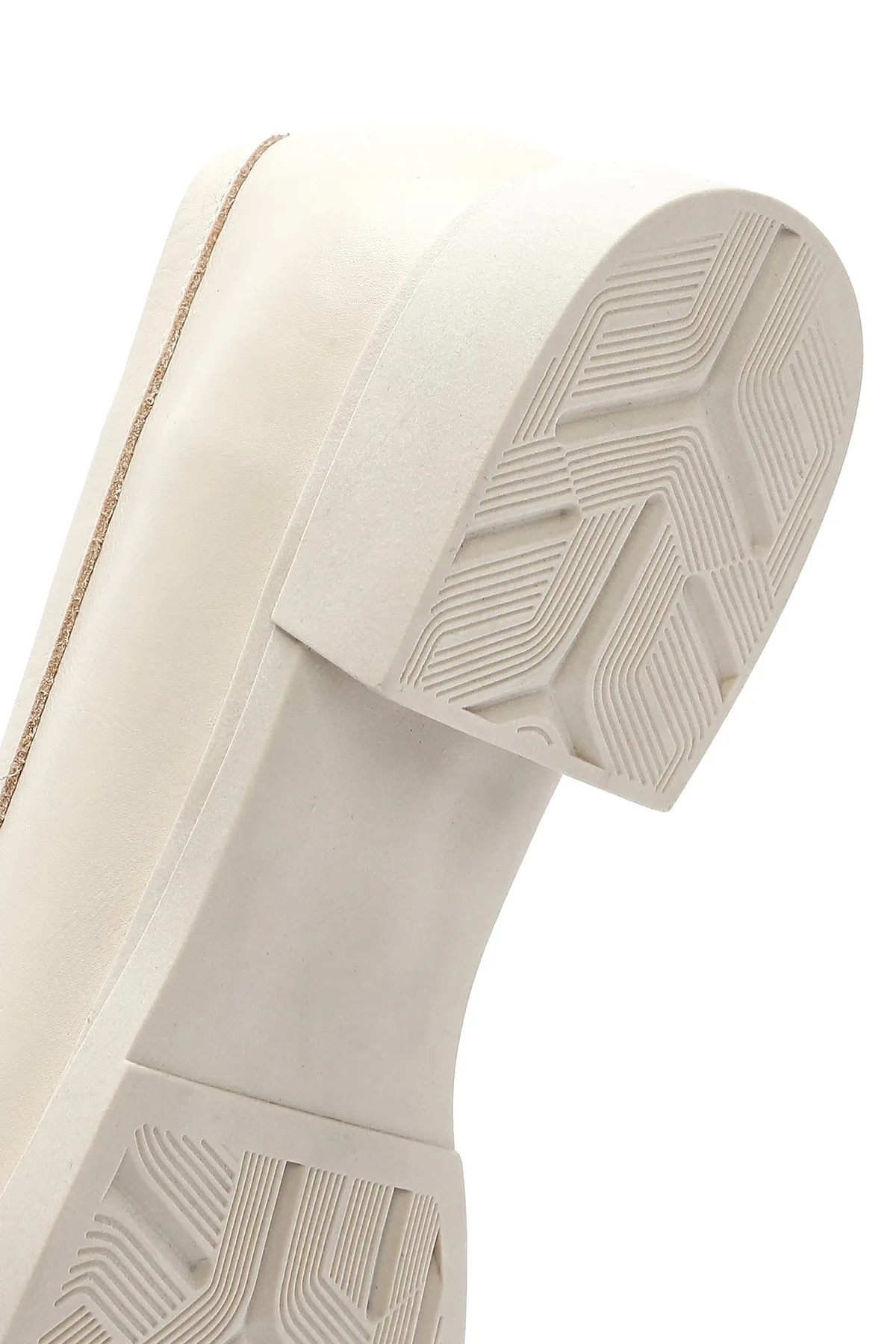 Kadın Krem Deri Maskülen Loafer
