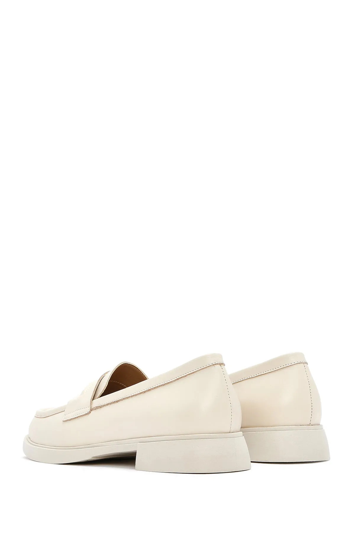 Kadın Krem Deri Maskülen Loafer