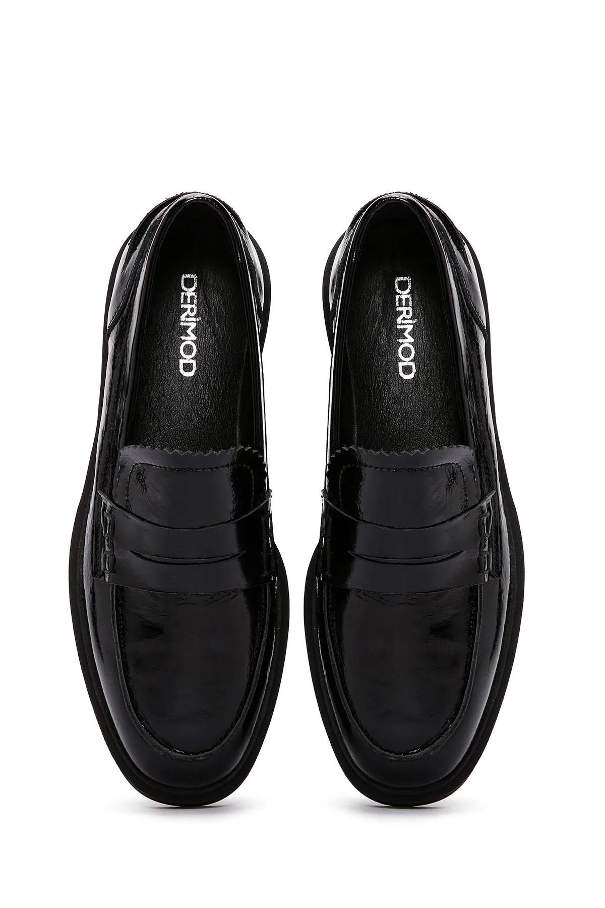 Kadın Siyah Rugan Deri Maskülen Loafer