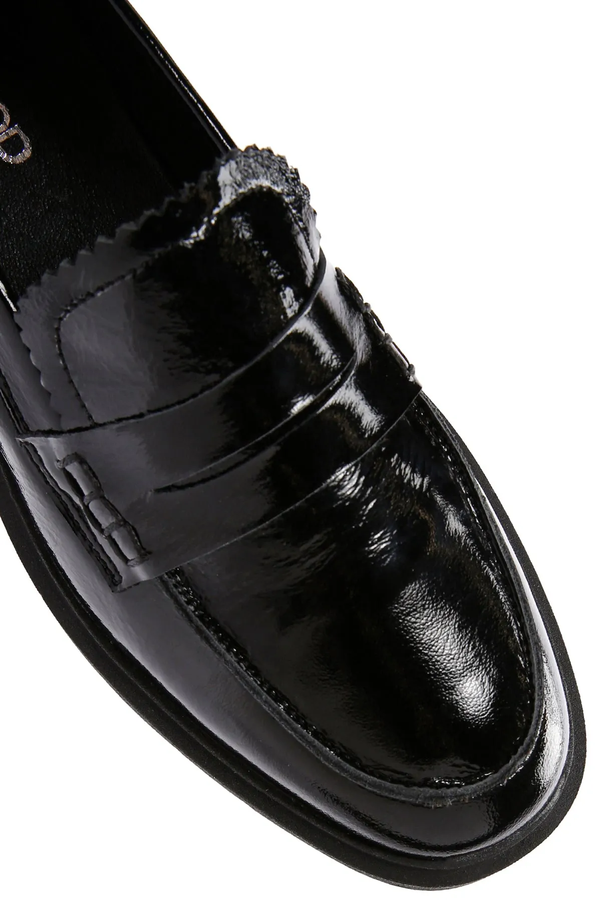 Kadın Siyah Rugan Deri Maskülen Loafer