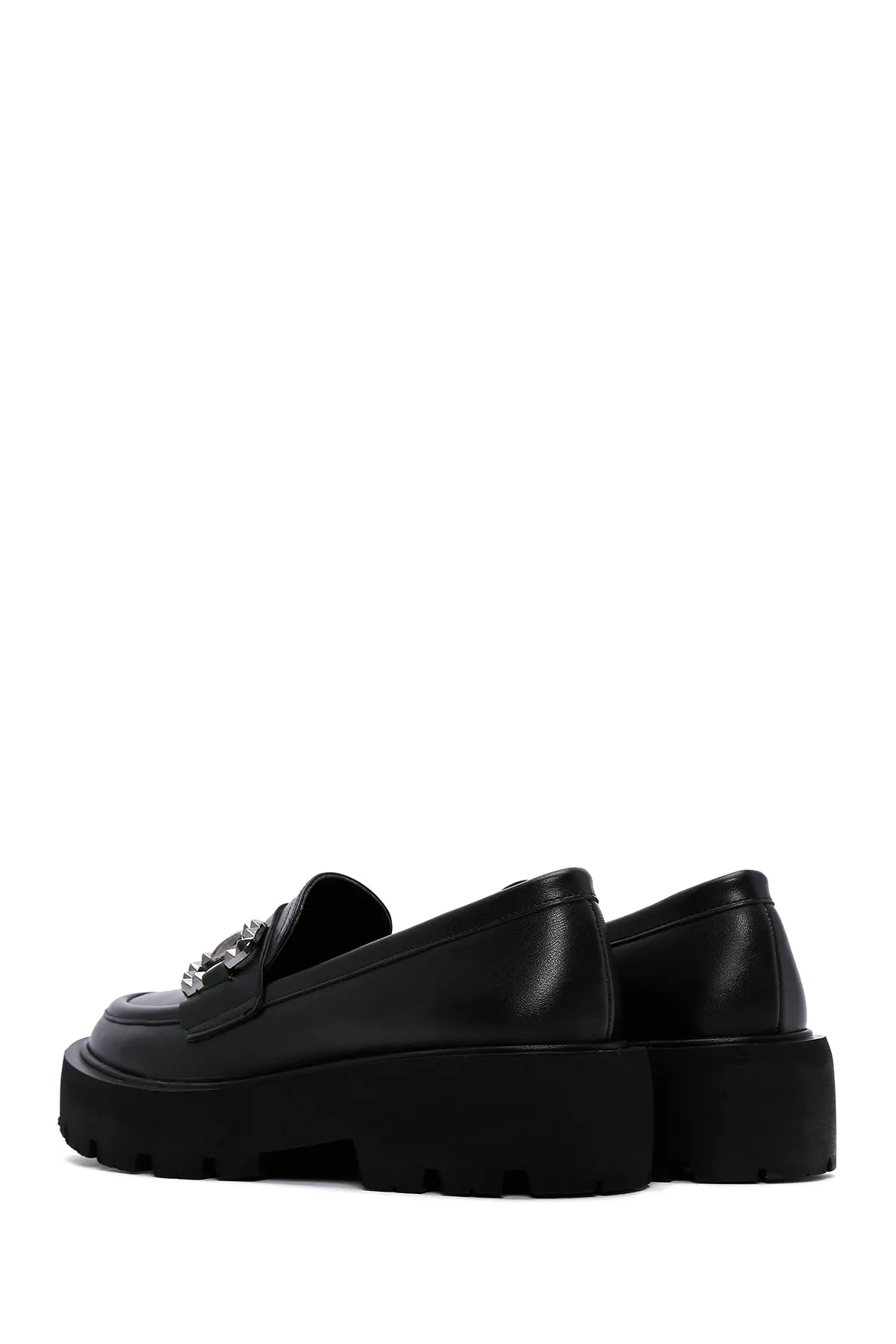 Kadın Siyah Tokalı Kalın Tabanlı Maskülen Loafer