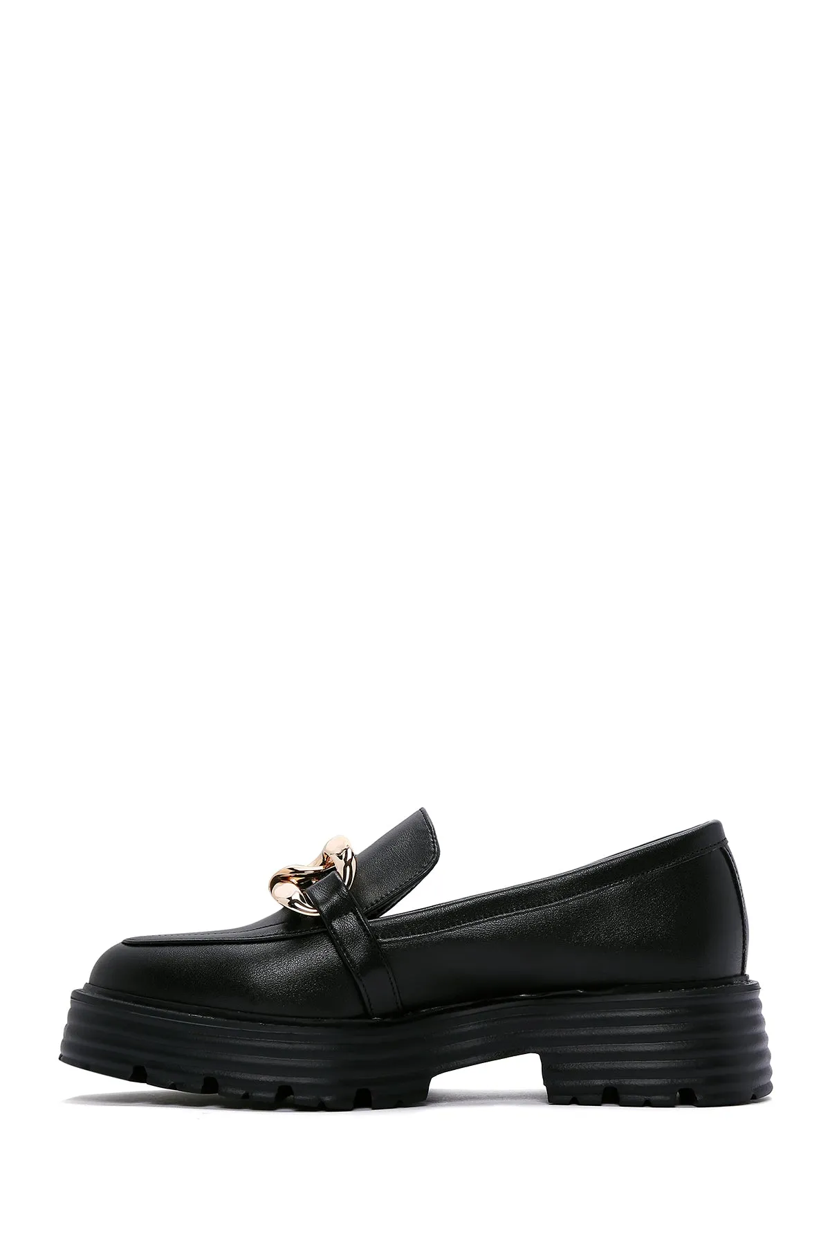 Kadın Siyah Tokalı Maskülen Loafer