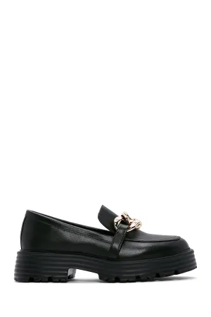 Kadın Siyah Tokalı Maskülen Loafer