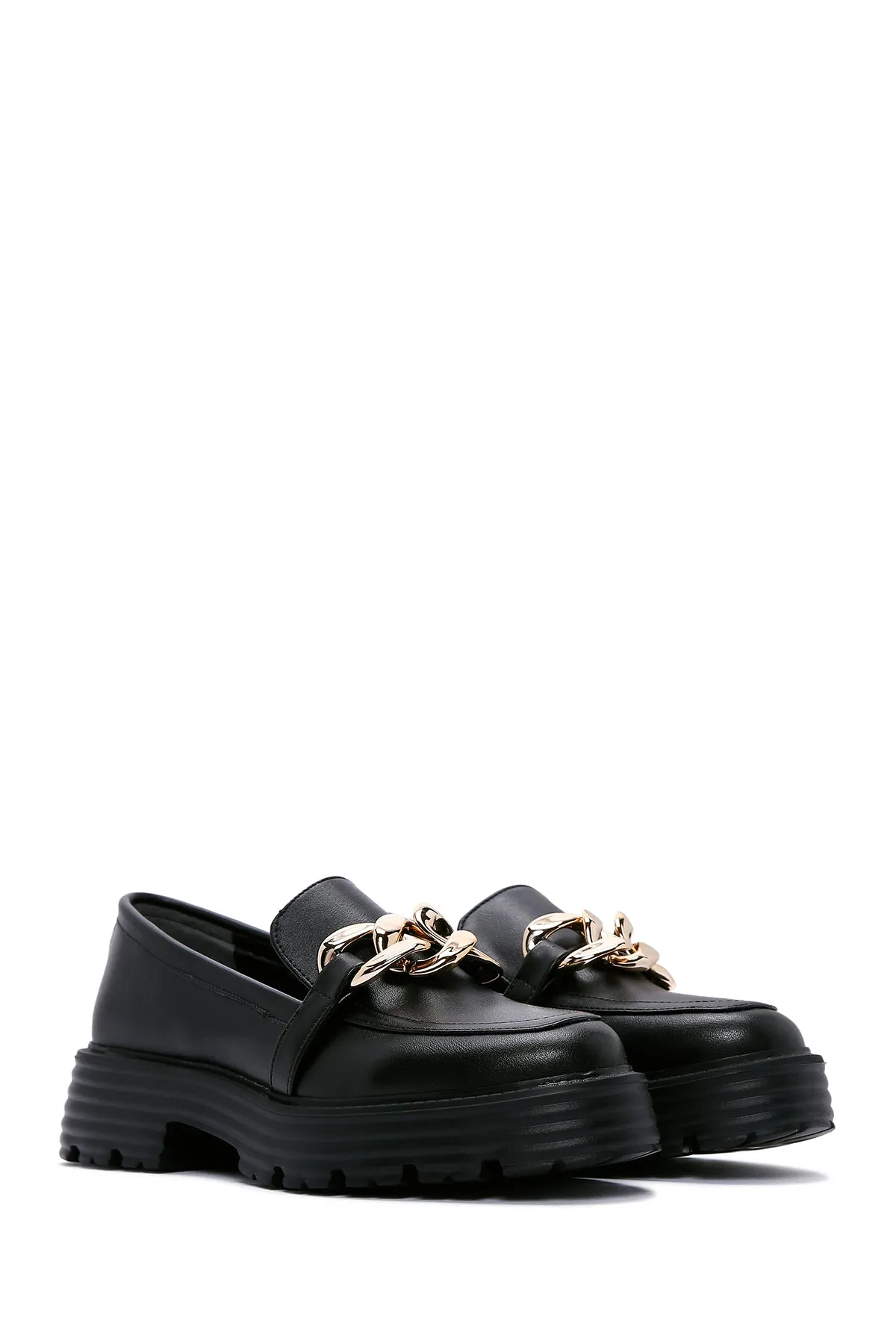 Kadın Siyah Tokalı Maskülen Loafer