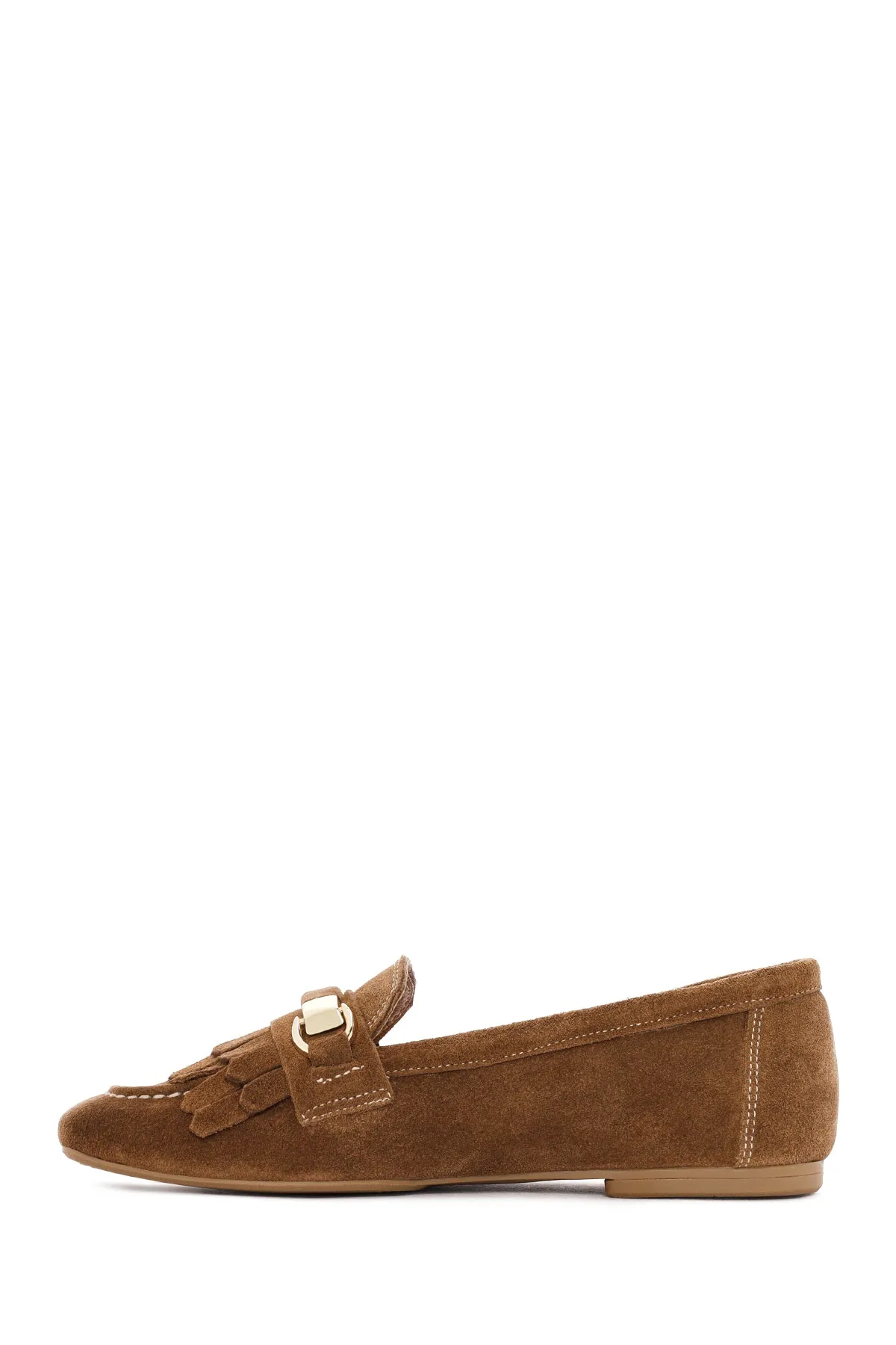 Kadın Taba Püsküllü Süet Deri Maskülen Loafer