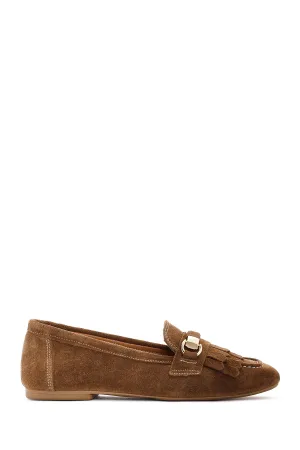 Kadın Taba Püsküllü Süet Deri Maskülen Loafer