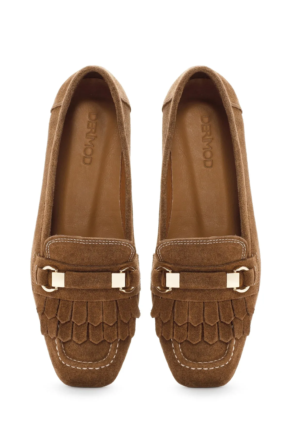 Kadın Taba Püsküllü Süet Deri Maskülen Loafer