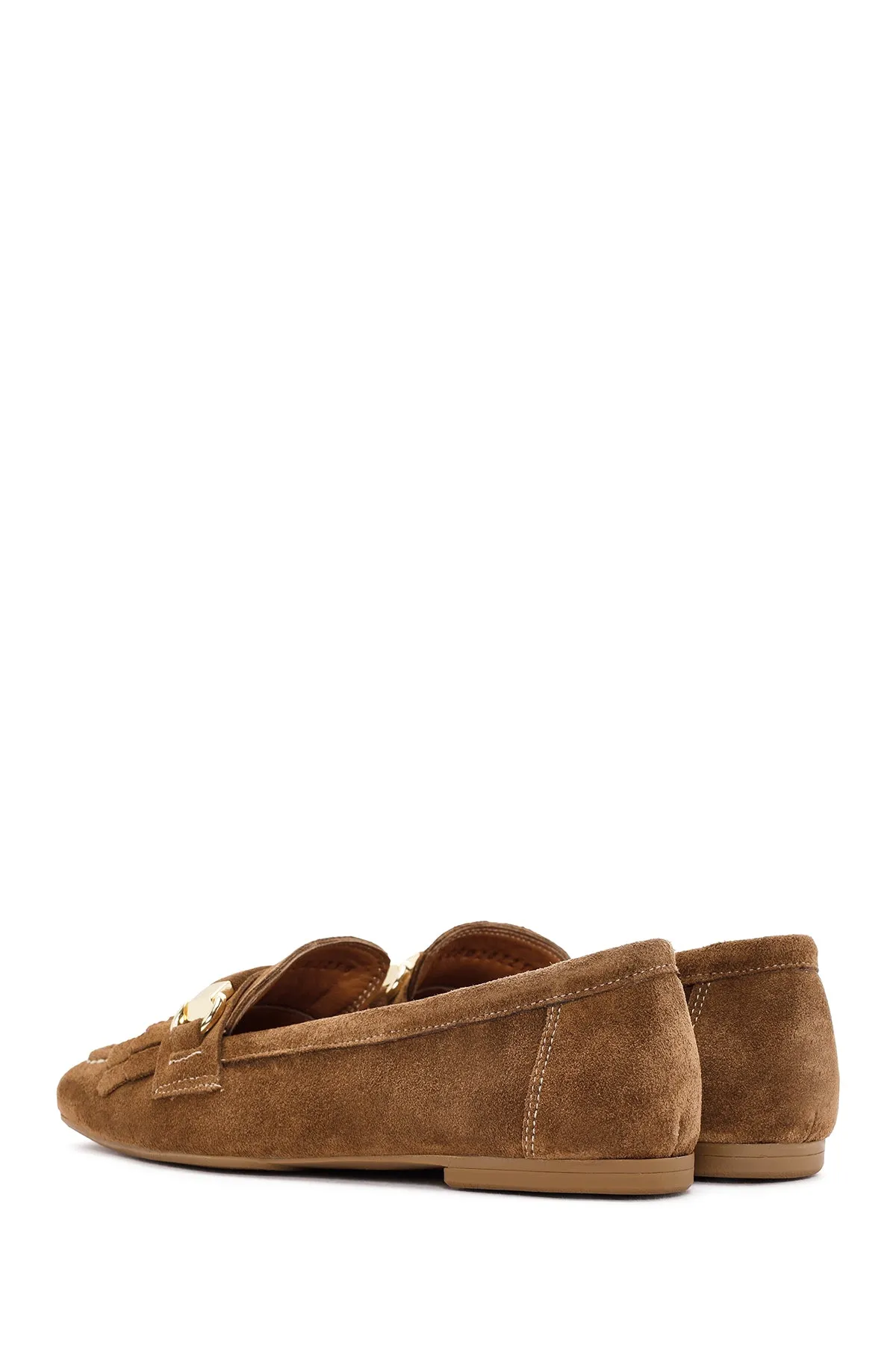 Kadın Taba Püsküllü Süet Deri Maskülen Loafer