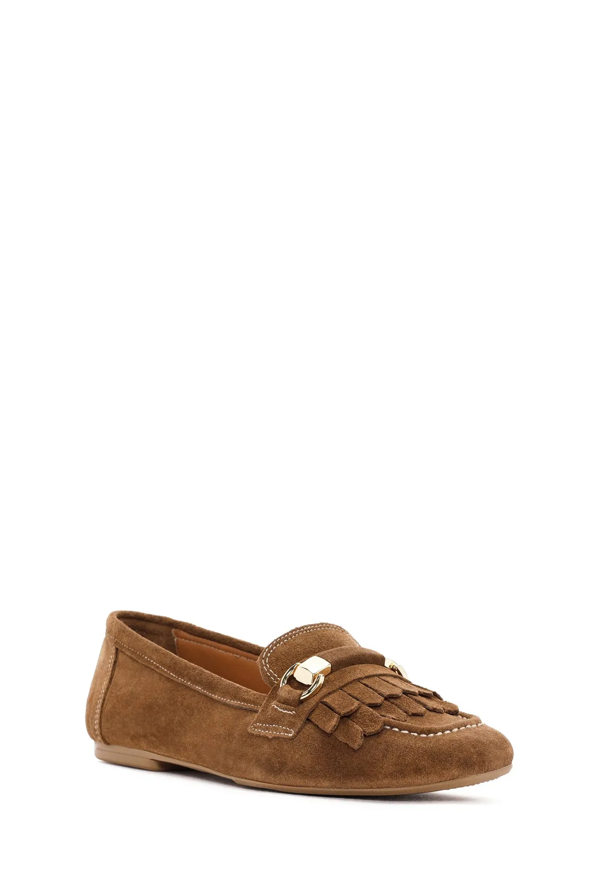 Kadın Taba Püsküllü Süet Deri Maskülen Loafer