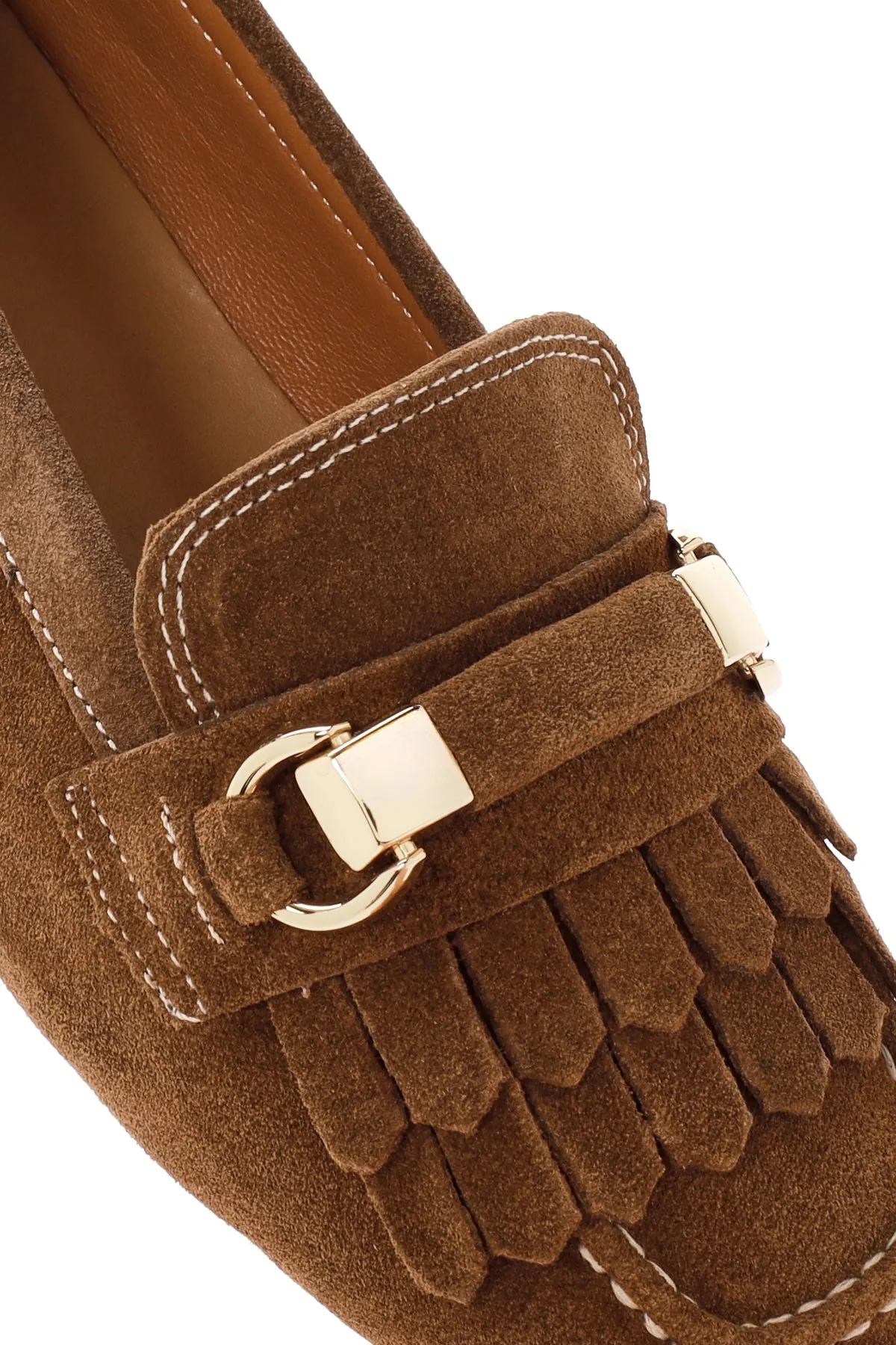 Kadın Taba Püsküllü Süet Deri Maskülen Loafer