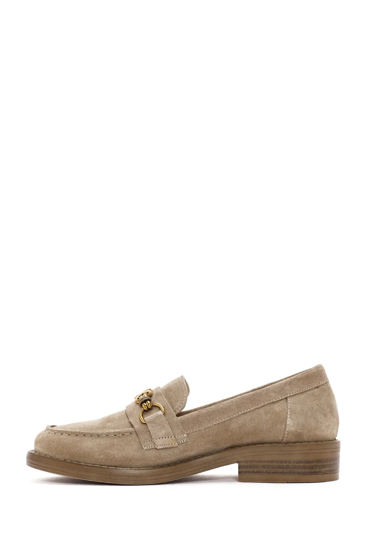Kadın Vizon Süet Deri Maskülen Loafer
