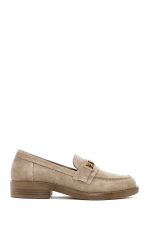 Kadın Vizon Süet Deri Maskülen Loafer