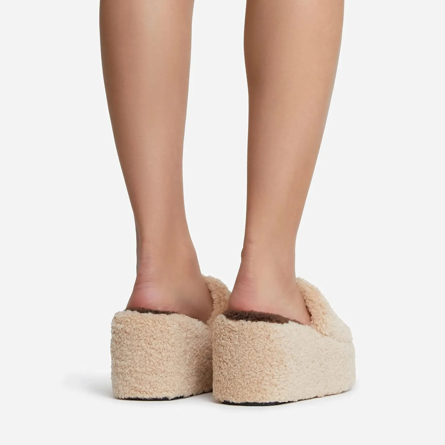 keleimusi Open Peep Toe Wedge Slides Heeled Sandals with Faux Shearling