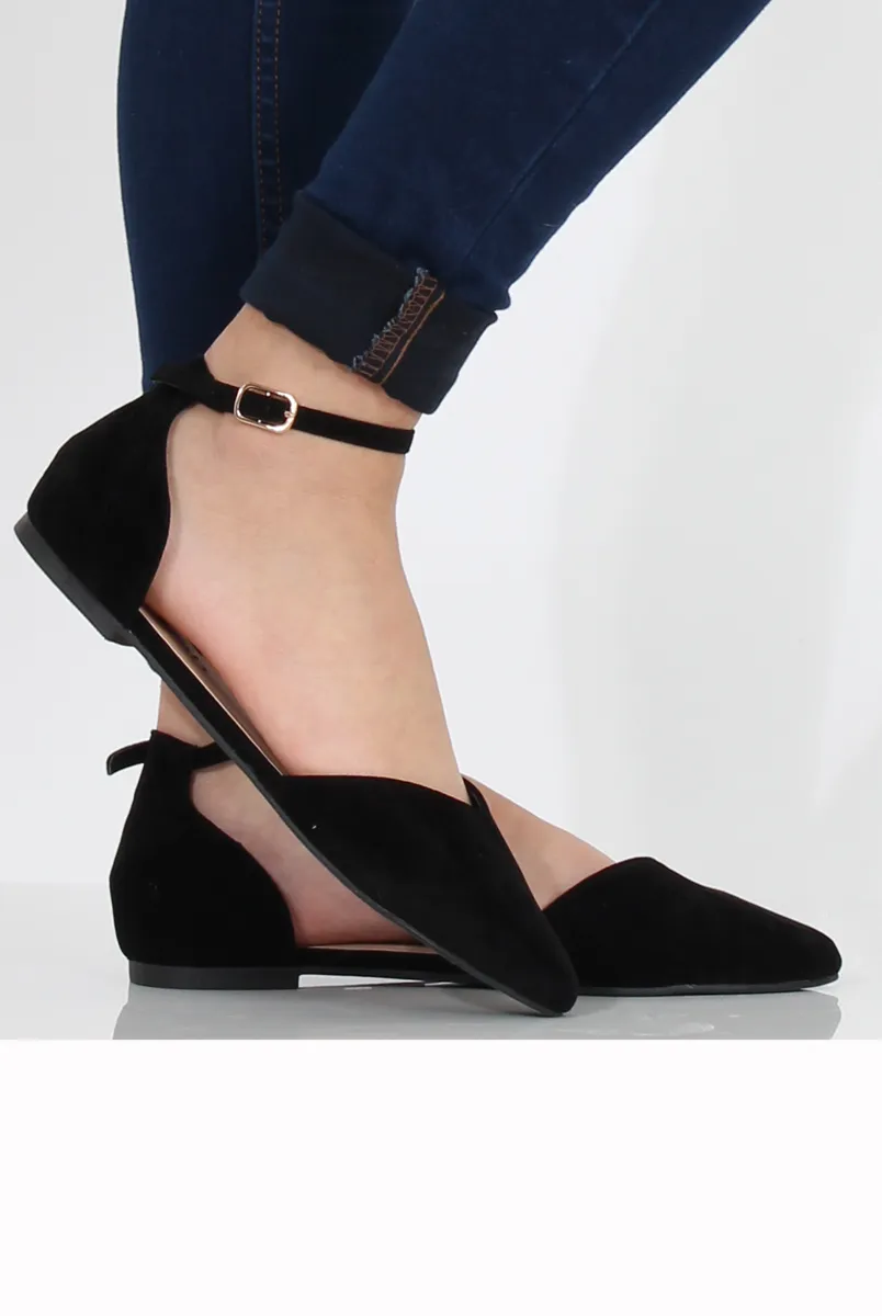 Kelsa - Flat Pointed Secure Suede Shoes Black Wide array