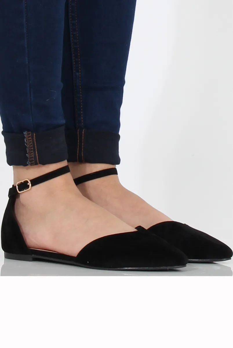 Kelsa - Flat Pointed Secure Suede Shoes Black Wide array