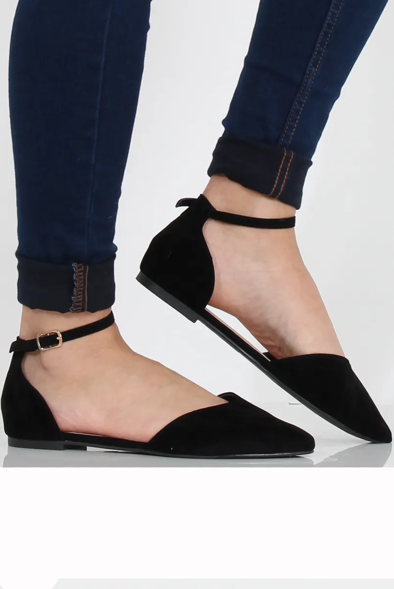 Kelsa - Flat Pointed Secure Suede Shoes Black Wide array