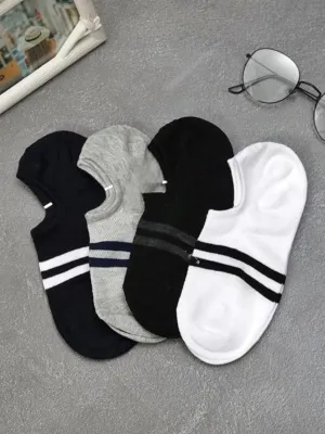 Kids' Striped Loafer Socks Set  - White, Grey, Black & Navy