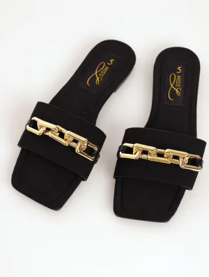 Knit Chain Mule Sandal - Black