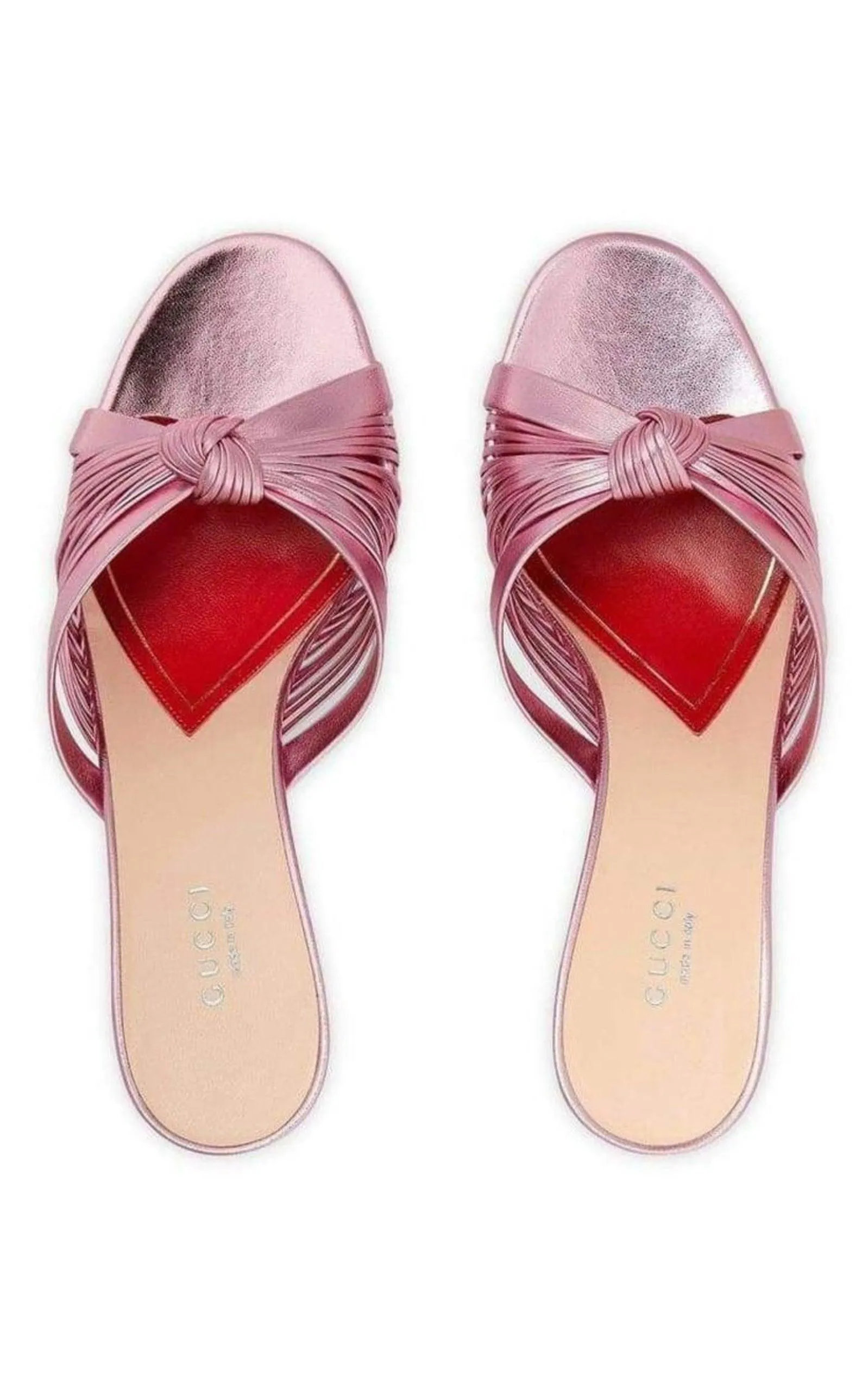 Knotted Metallic Leather Mid-Heel Bow Mule