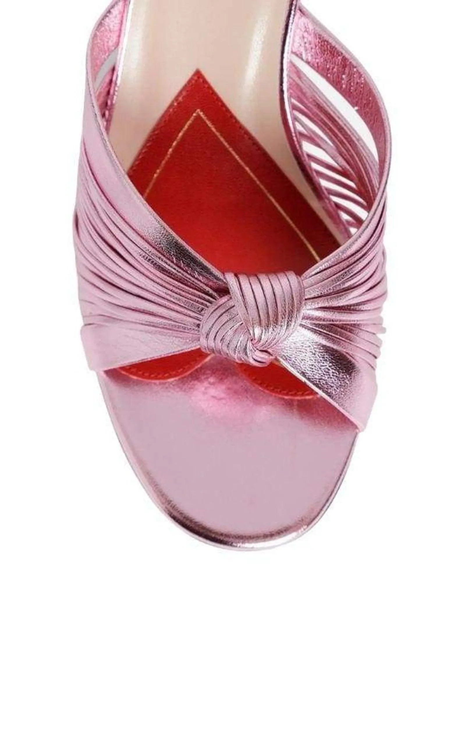 Knotted Metallic Leather Mid-Heel Bow Mule