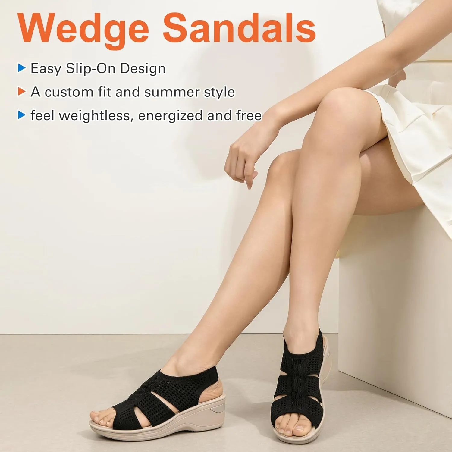 KOIMED Women's Comfortable Platform Walking Sandals With Memory Foam Open Toe Lightweight Breathable Soft Mesh Washable For Summer Travel Casual Beach Outdoor Sport