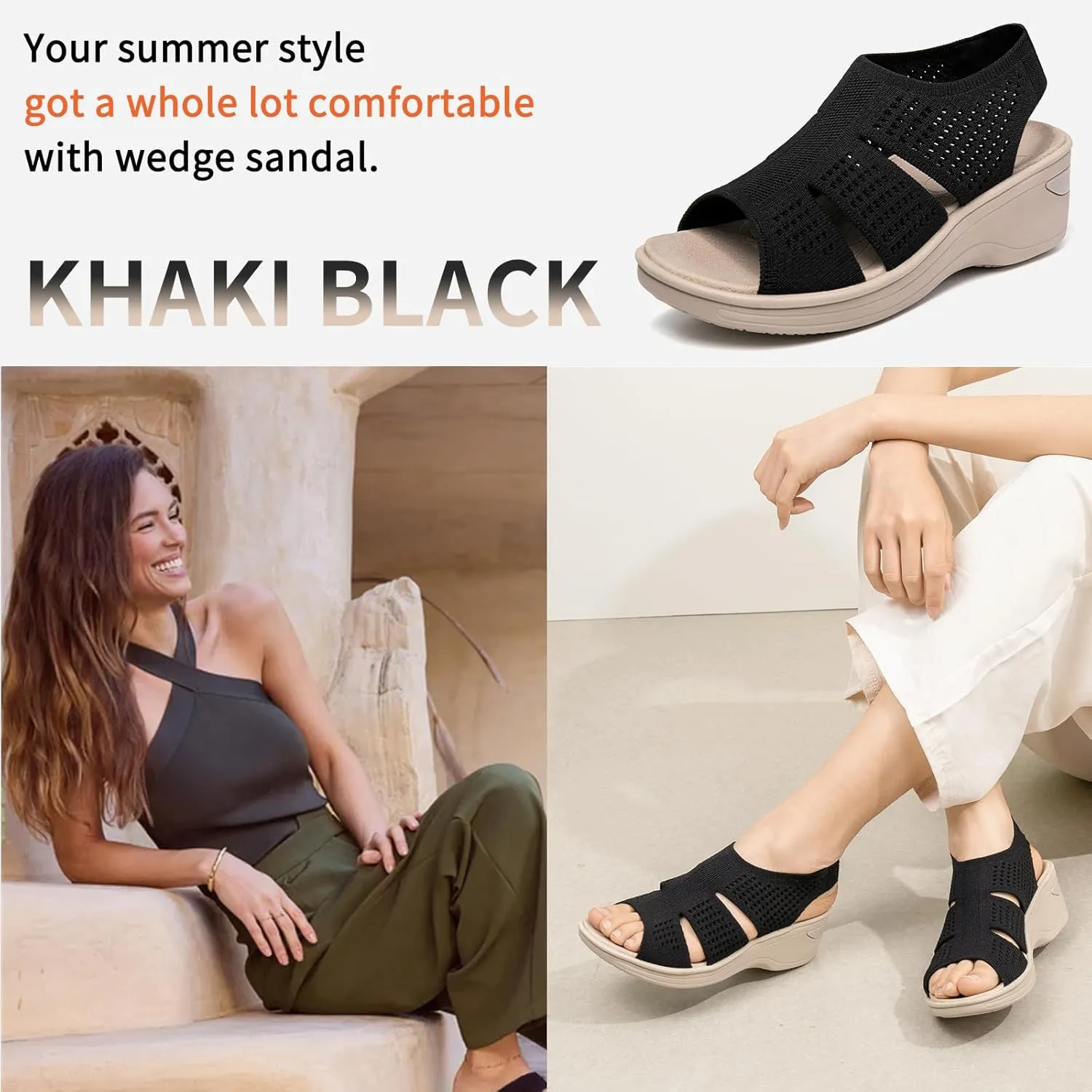 KOIMED Women's Comfortable Platform Walking Sandals With Memory Foam Open Toe Lightweight Breathable Soft Mesh Washable For Summer Travel Casual Beach Outdoor Sport