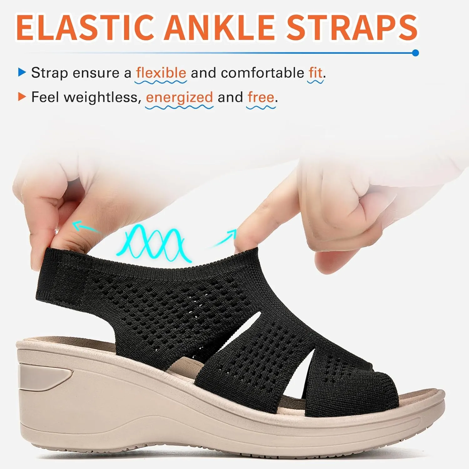 KOIMED Women's Comfortable Platform Walking Sandals With Memory Foam Open Toe Lightweight Breathable Soft Mesh Washable For Summer Travel Casual Beach Outdoor Sport