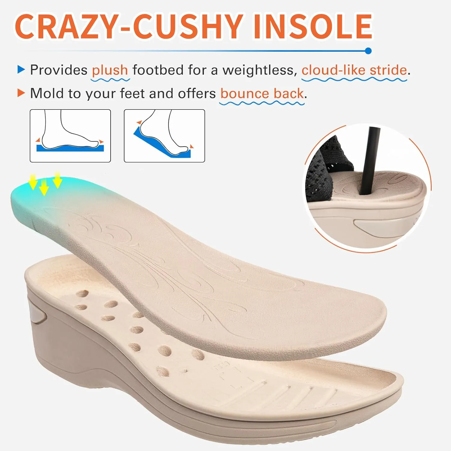 KOIMED Women's Comfortable Platform Walking Sandals With Memory Foam Open Toe Lightweight Breathable Soft Mesh Washable For Summer Travel Casual Beach Outdoor Sport