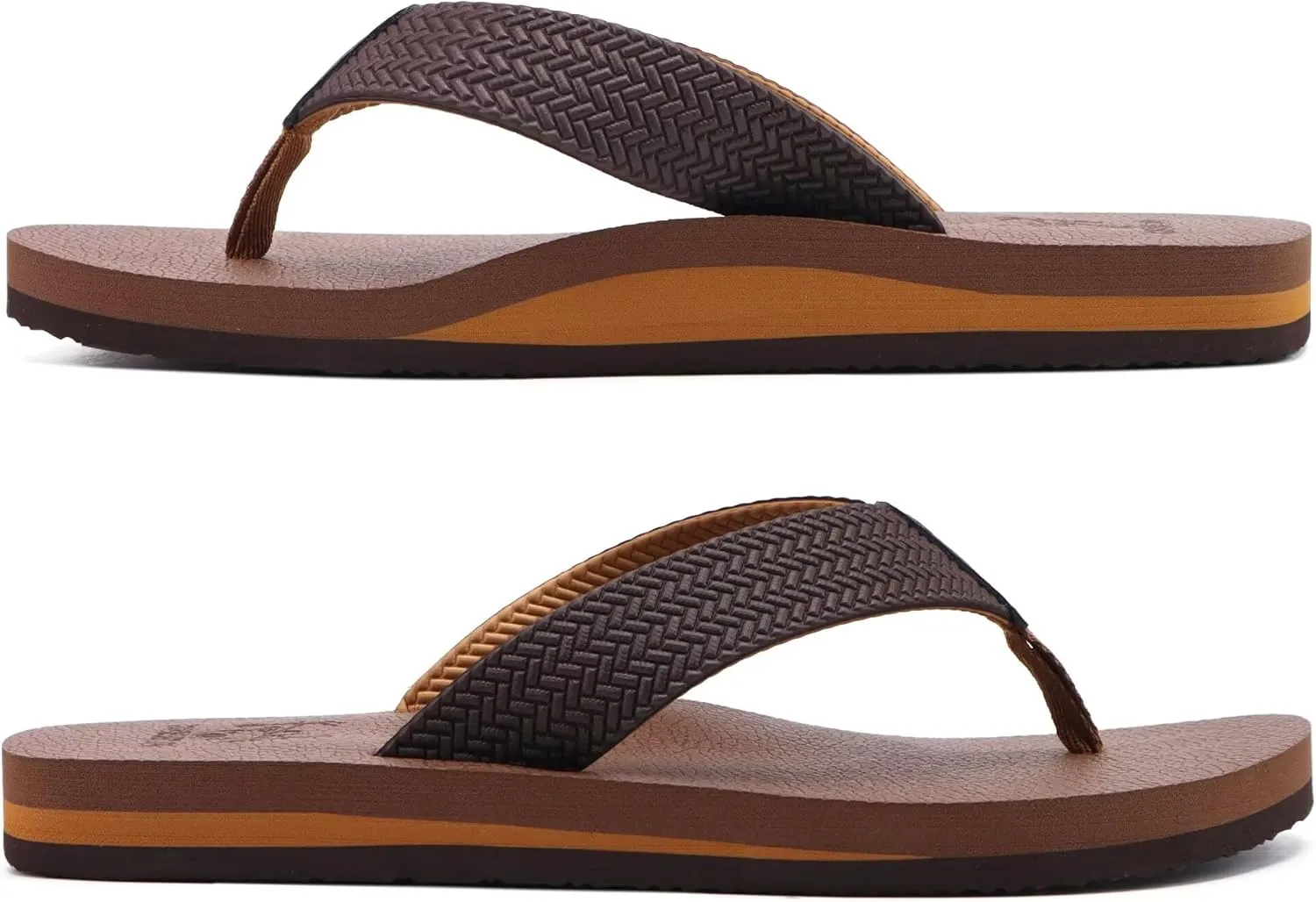 KuaiLu Men's Leather Flip Flops Arch Support Summer Beach Pool Water Thong Sandals Waterproof Rubber Walking Shoes