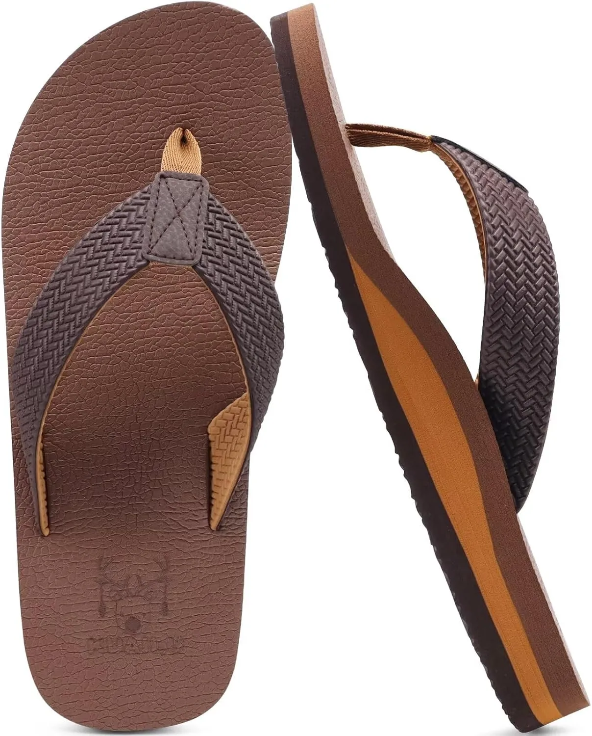 KuaiLu Men's Leather Flip Flops Arch Support Summer Beach Pool Water Thong Sandals Waterproof Rubber Walking Shoes