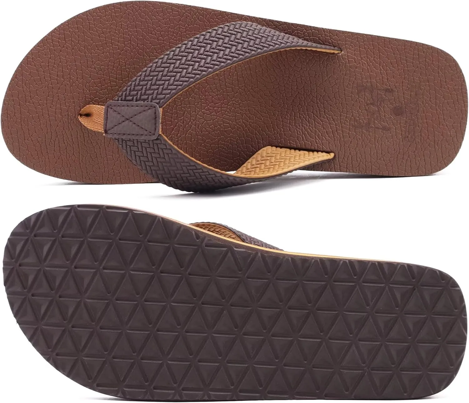 KuaiLu Men's Leather Flip Flops Arch Support Summer Beach Pool Water Thong Sandals Waterproof Rubber Walking Shoes