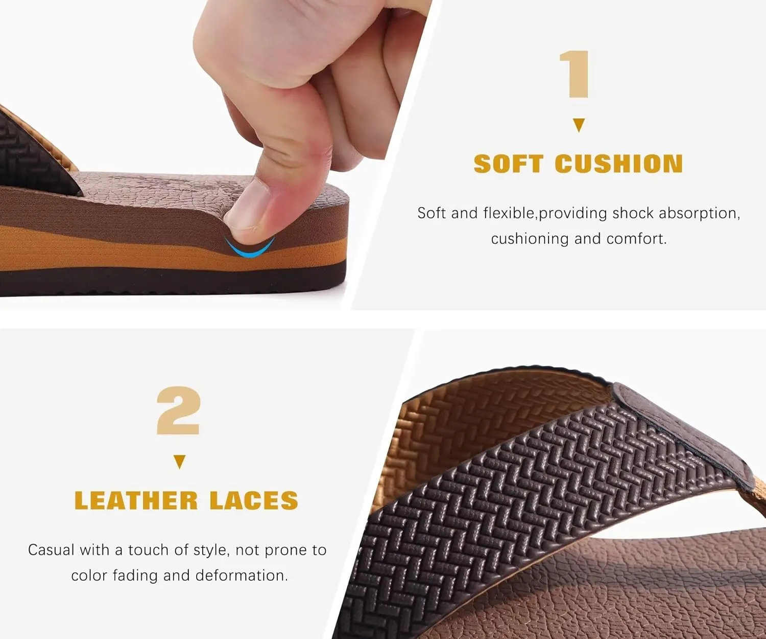 KuaiLu Men's Leather Flip Flops Arch Support Summer Beach Pool Water Thong Sandals Waterproof Rubber Walking Shoes