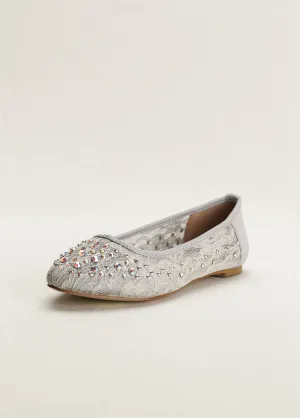Lace Pointed Toe Flat with Crystal Detail