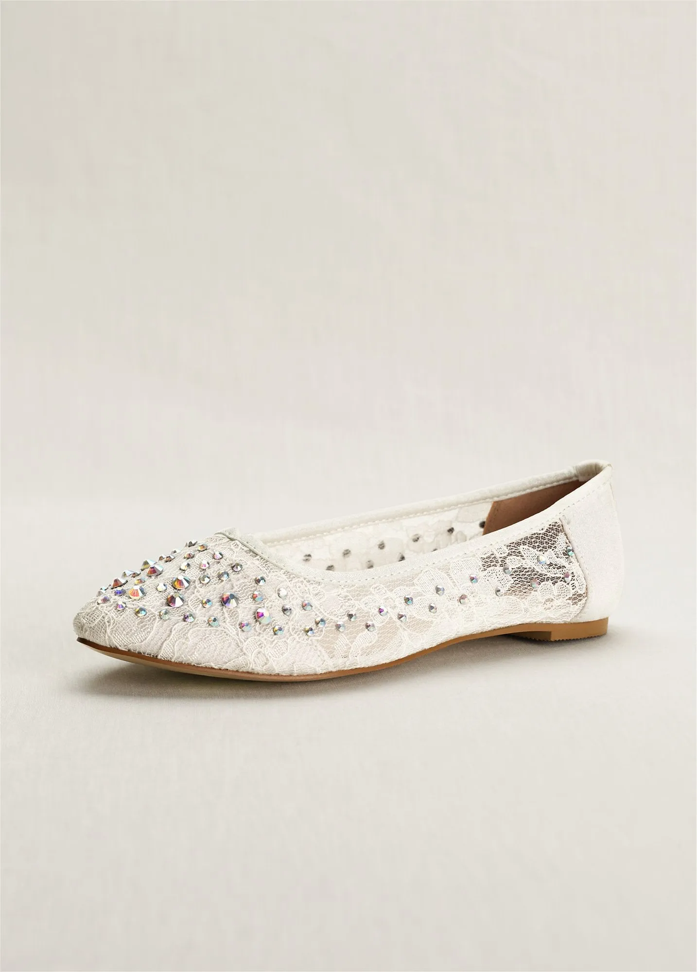 Lace Pointed Toe Flat with Crystal Detail