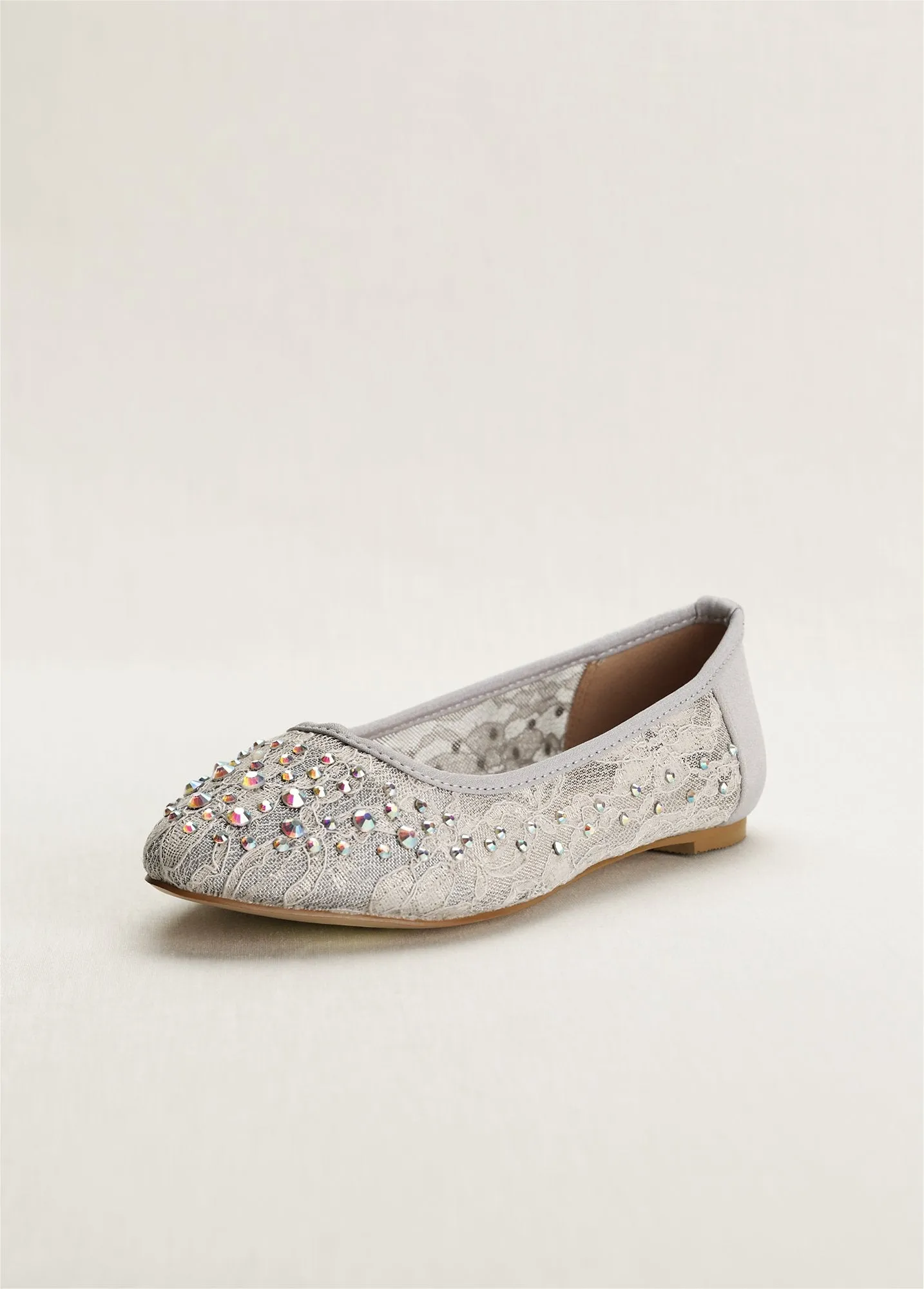Lace Pointed Toe Flat with Crystal Detail
