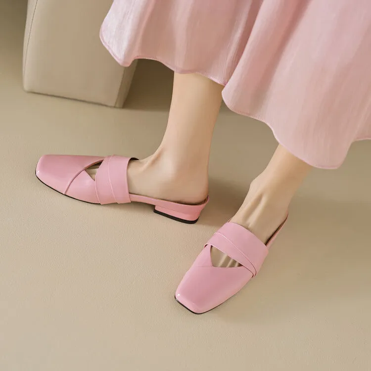 Ladies Square Toe Flat Mule Shoes