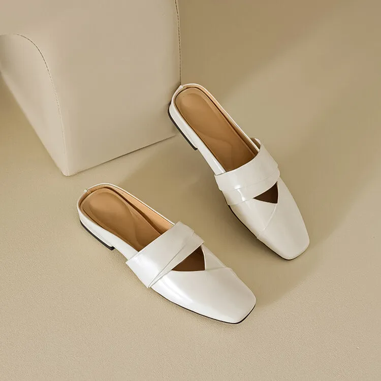 Ladies Square Toe Flat Mule Shoes