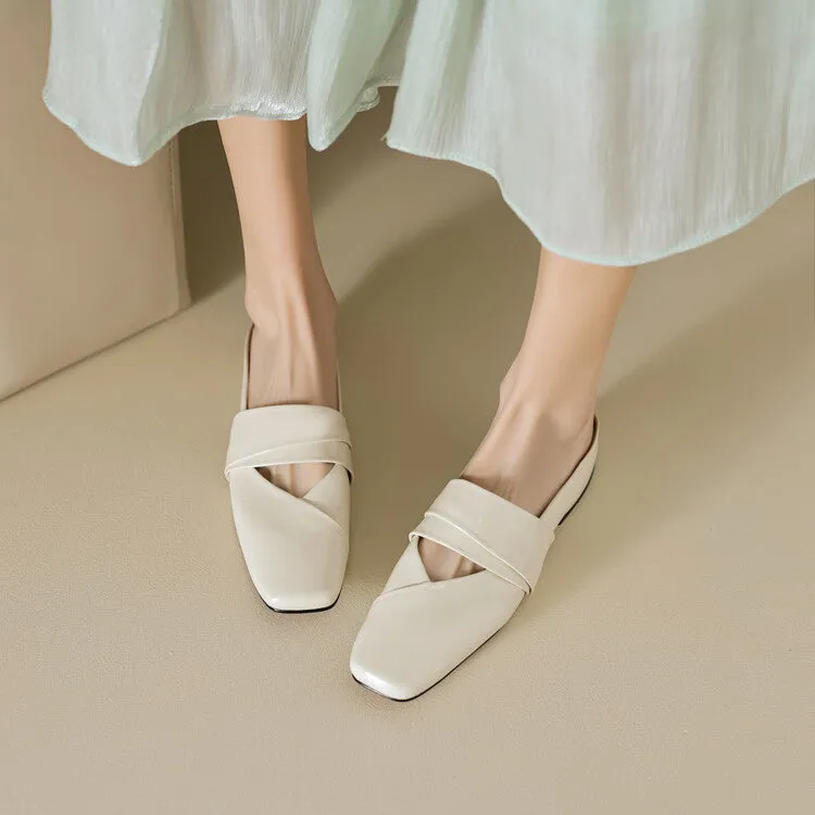 Ladies Square Toe Flat Mule Shoes