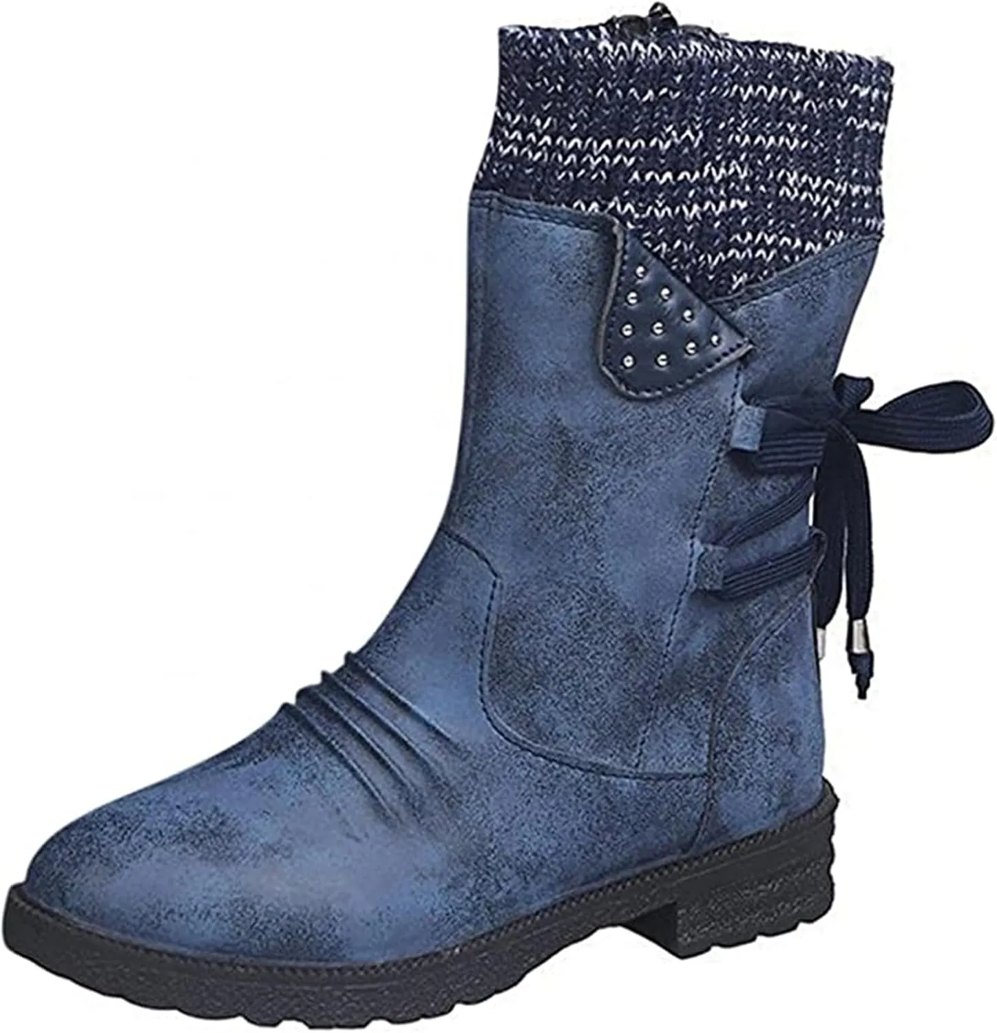 Ladmiple Ankle Boots Women Comfort Mid-calf Combat Military Winter Boot Side Zipper Low Heel Motorcycle Riding Biker Western Booties