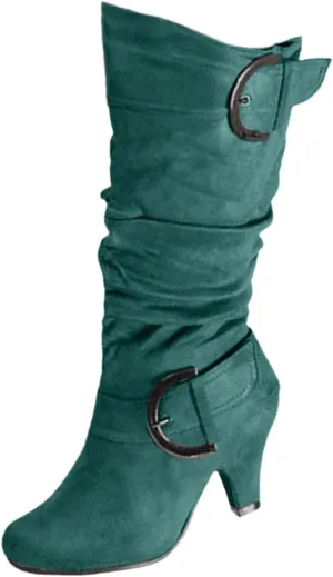 Ladmiple Fall Bo_ots Women Knee_High Wide_Calf Comfortable Cone he_el WesternSlouch Riding Victorian Bo_ots