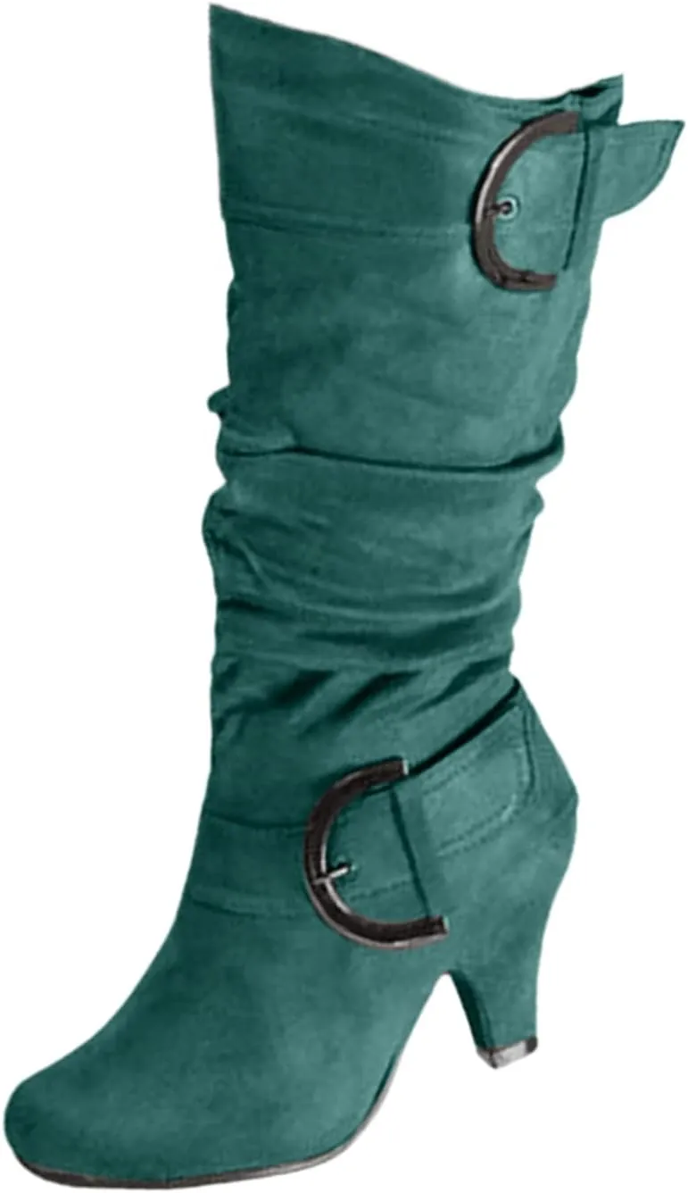 Ladmiple Fall Bo_ots Women Knee_High Wide_Calf Comfortable Cone he_el WesternSlouch Riding Victorian Bo_ots