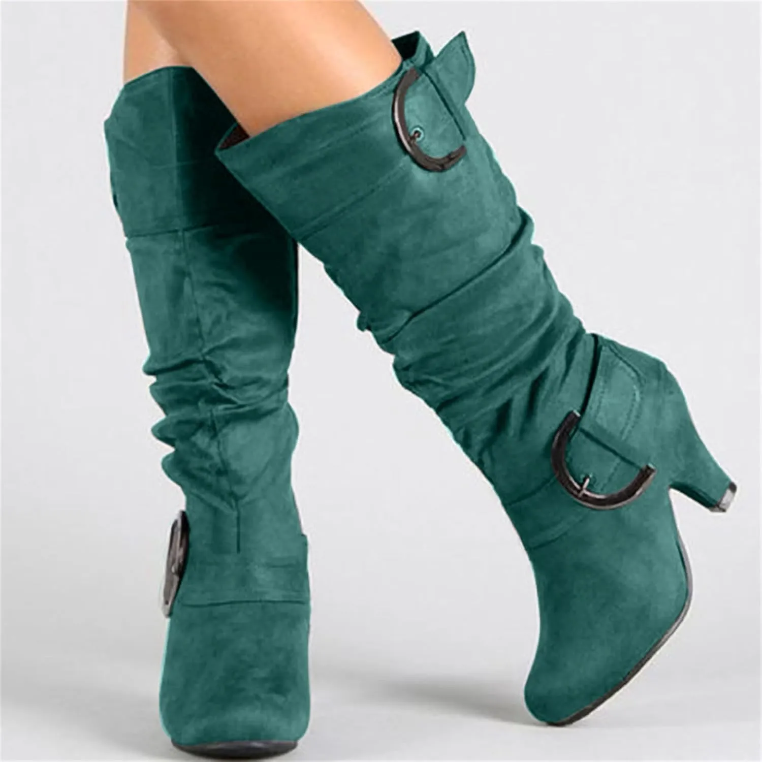 Ladmiple Fall Bo_ots Women Knee_High Wide_Calf Comfortable Cone he_el WesternSlouch Riding Victorian Bo_ots