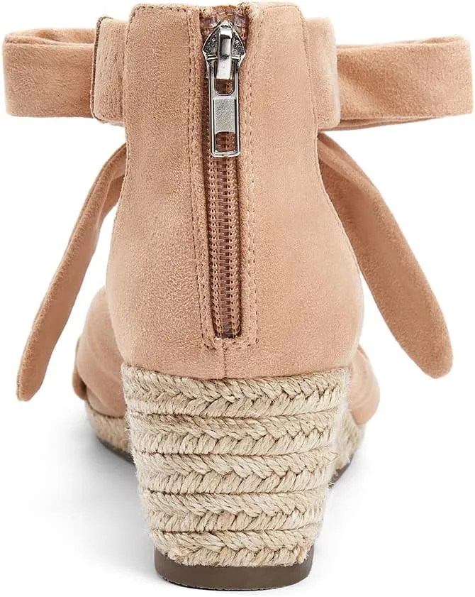 LAICIGO Womens Espadrilles Wedge Sandals Back Zipper Closure Open Toe Platform Ankle Strap Summer Dress Shoes with Bow