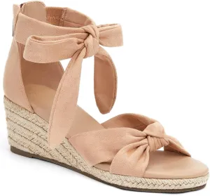 LAICIGO Womens Espadrilles Wedge Sandals Back Zipper Closure Open Toe Platform Ankle Strap Summer Dress Shoes with Bow
