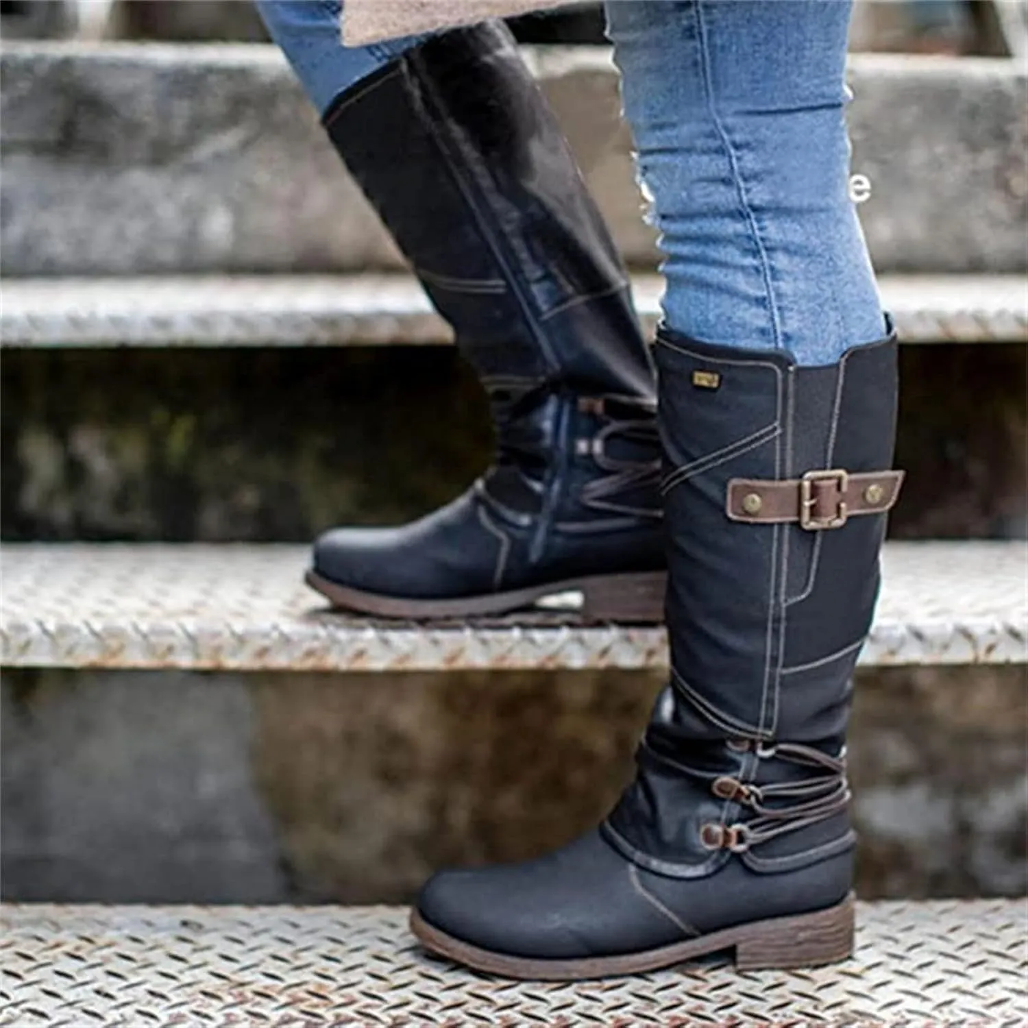 Lausiuoe Boots For Women Knee High Wide Width Cowboy Boots Western Fashion Embroidered Wide Calf Chunky Cowgirl Boots