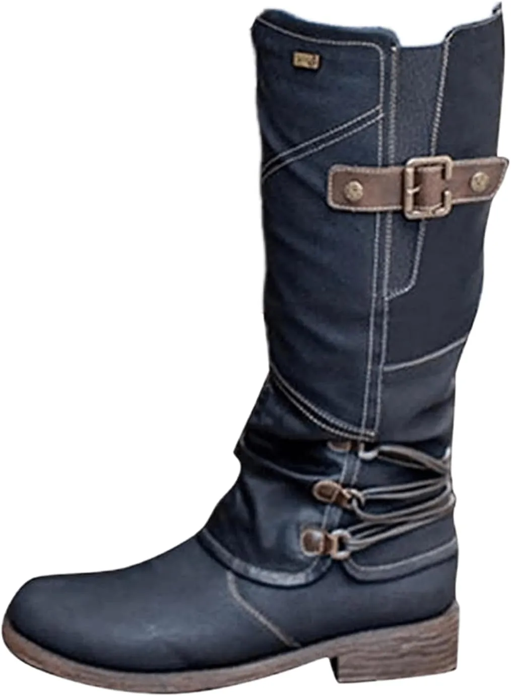 Lausiuoe Boots For Women Knee High Wide Width Cowboy Boots Western Fashion Embroidered Wide Calf Chunky Cowgirl Boots