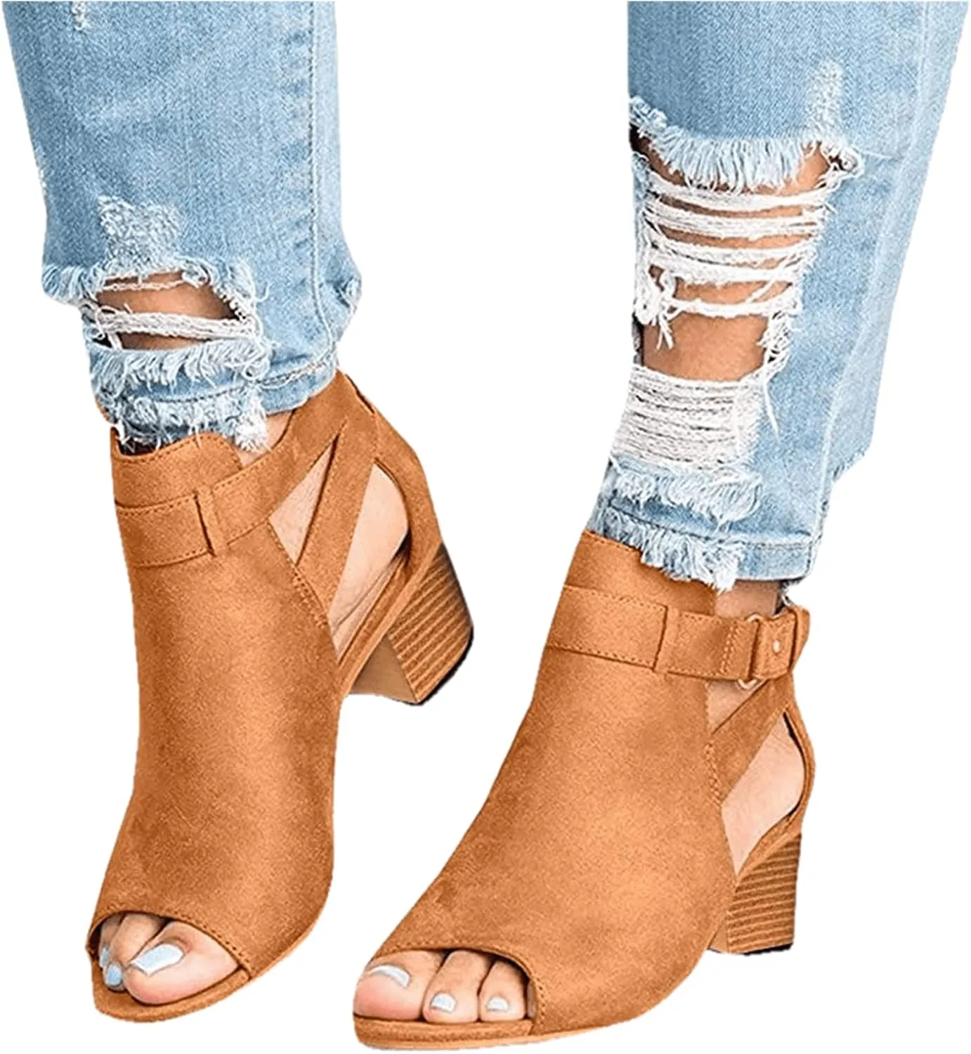 Lausiuoe Chunky Heels For Women Sexy Pumps Strappy Open Toe Casual Dressy Summer Buckle Ankle Strap Low Wedge Sandals