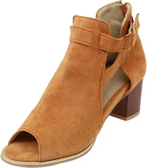 Lausiuoe Chunky Heels For Women Sexy Pumps Strappy Open Toe Casual Dressy Summer Buckle Ankle Strap Low Wedge Sandals