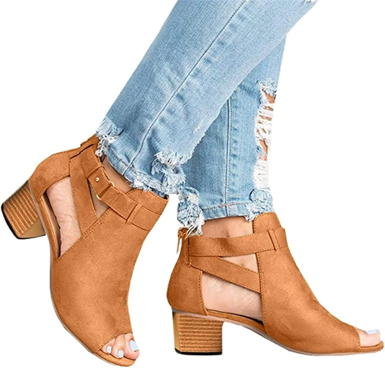 Lausiuoe Chunky Heels For Women Sexy Pumps Strappy Open Toe Casual Dressy Summer Buckle Ankle Strap Low Wedge Sandals